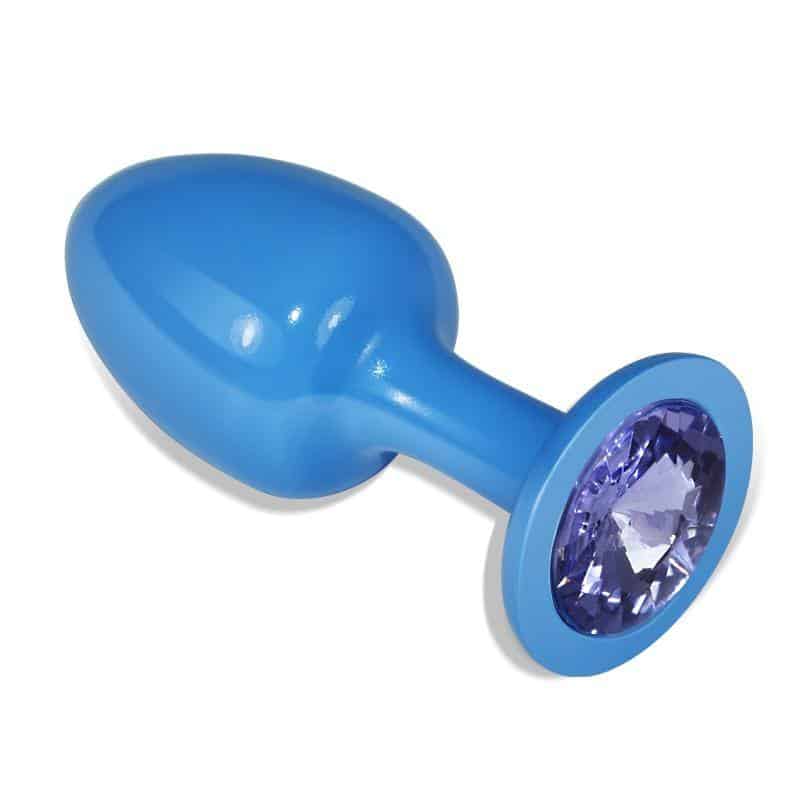 Metal Blue Rosebud Anal Plug with Blue Gemstone