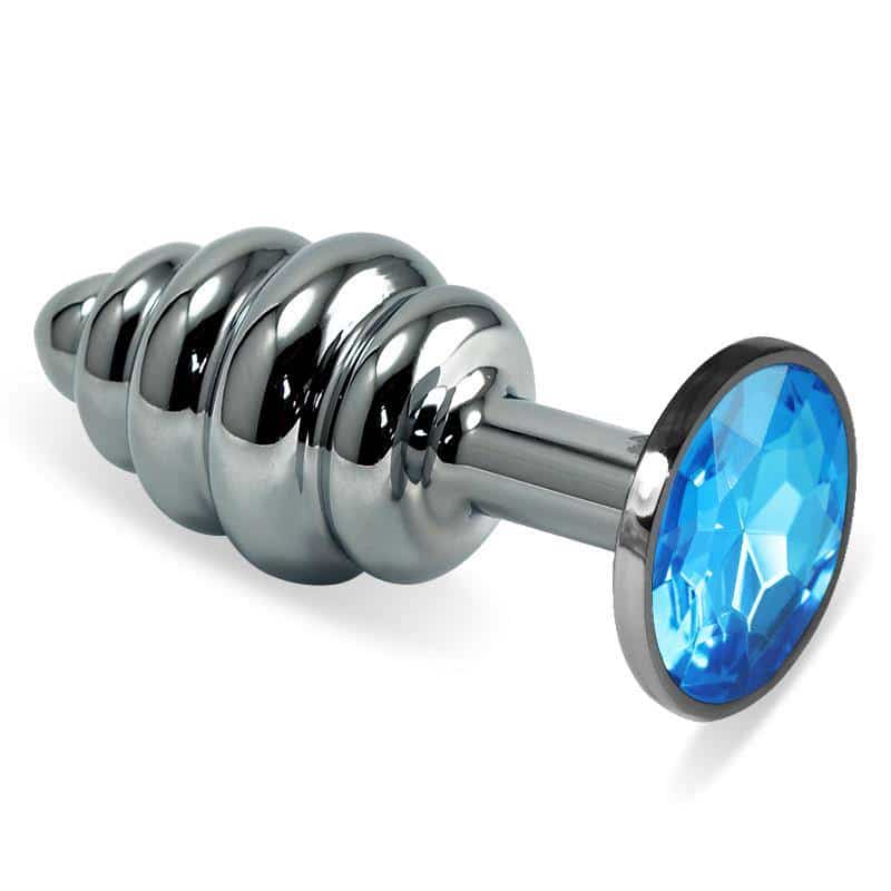 Spiral Rosebud Anal Plug with Blue Jewel