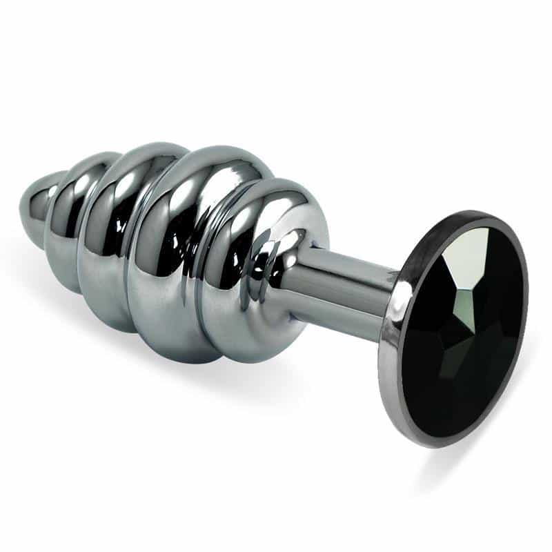 Spiral Rosebud Anal Plug with Black Jewel