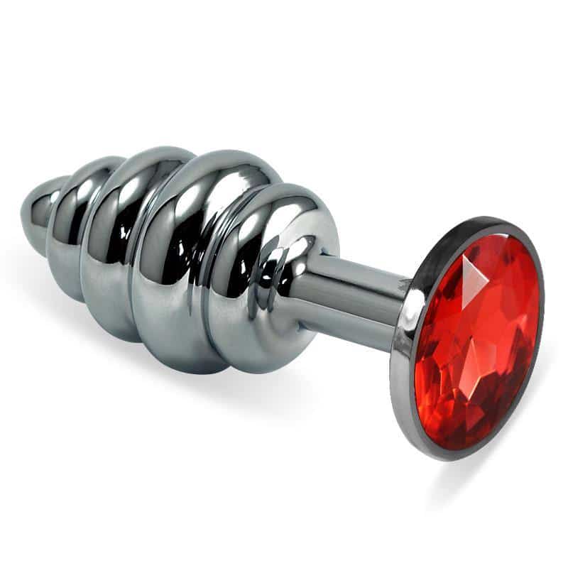 Spiral Rosebud Anal Plug with Red Jewel