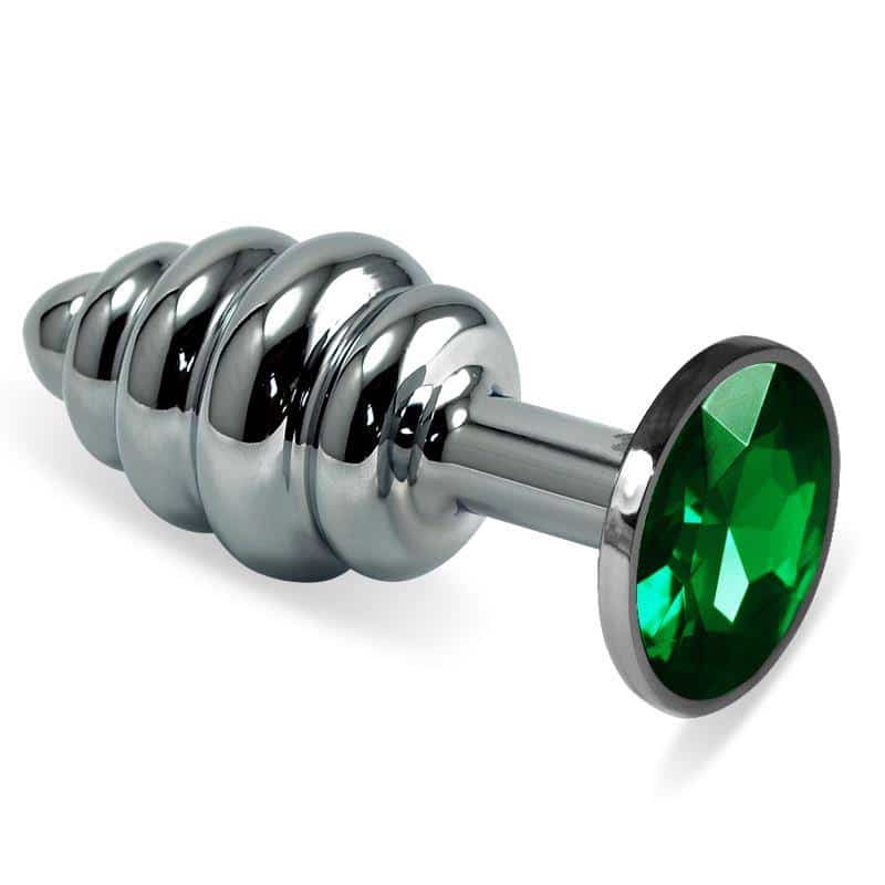 Spiral Rosebud Anal Plug with Green Jewel