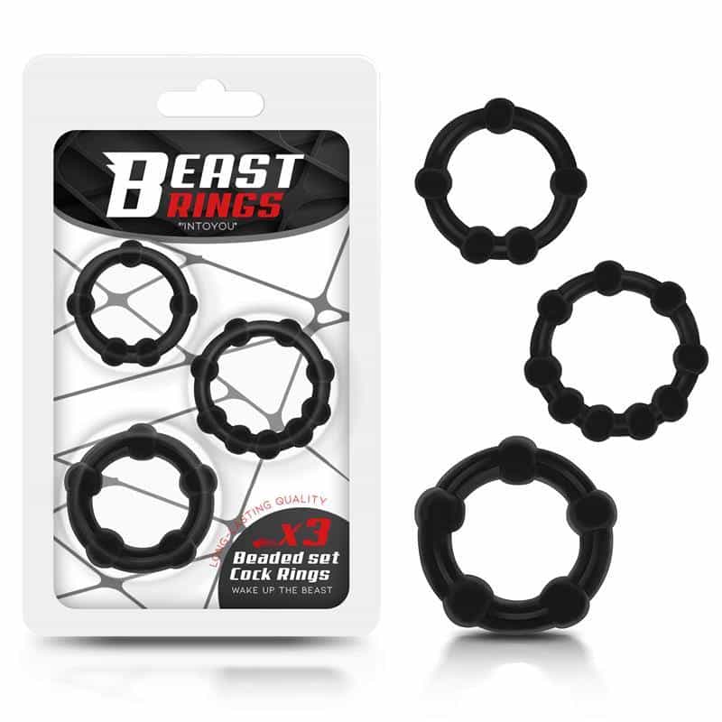 Set of 3 Beaded Flexible Penis Ring Black