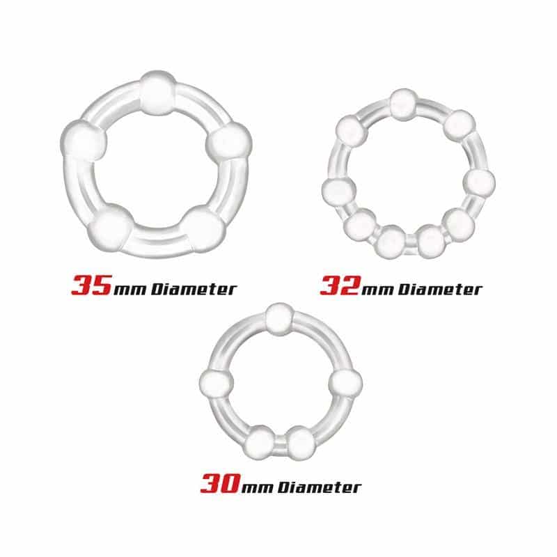 Set 3 Anillos para el Pene Beaded Flexibles Transparente Set 3 Anillos para el Pene Beaded Flexibles Transparente