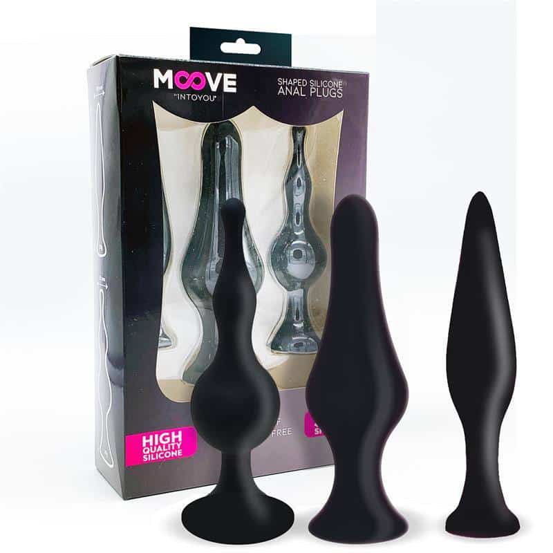Conjunto 3 Plugs Anal Silicona Preto