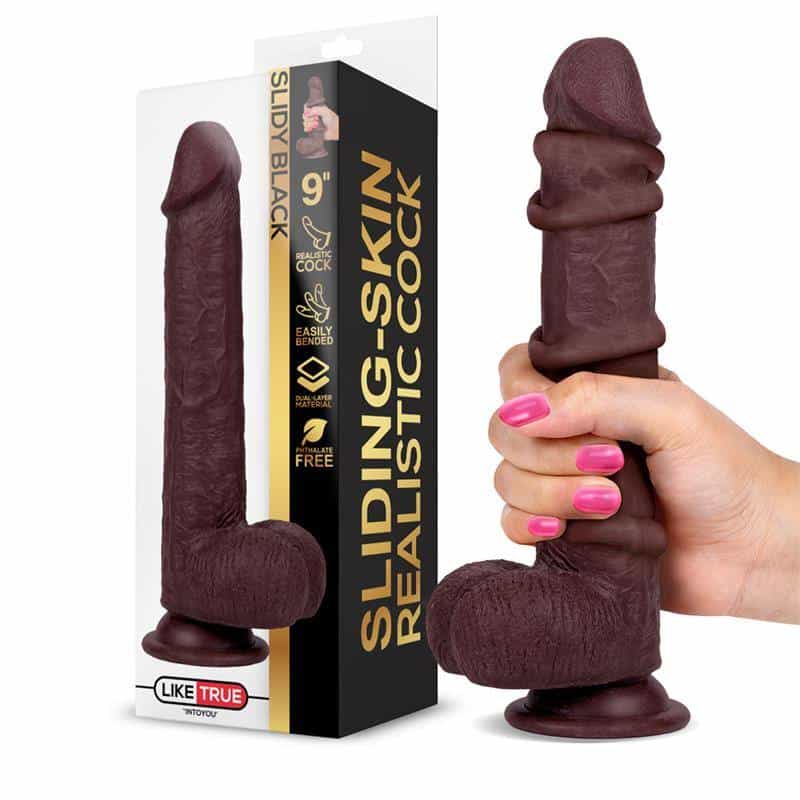 Slidy Dildo Realista Dual Layer Retráctil e Orientável 9
